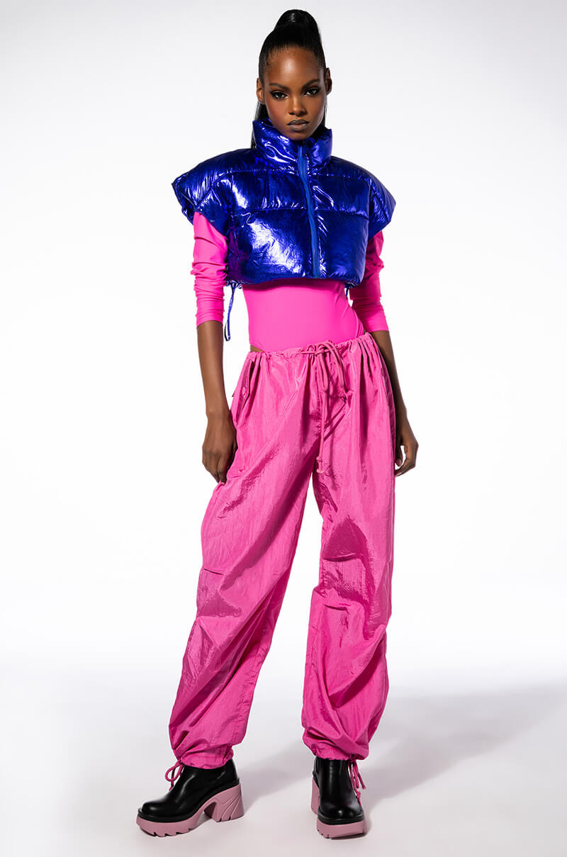 Back View Azalea Wang Cozy Chic Ultra Cropped Vest In Metallic