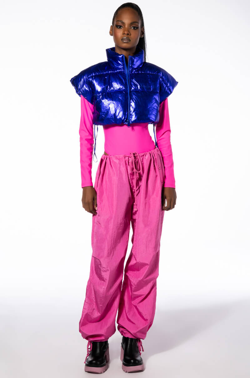 Extra View Azalea Wang Cozy Chic Ultra Cropped Vest In Metallic