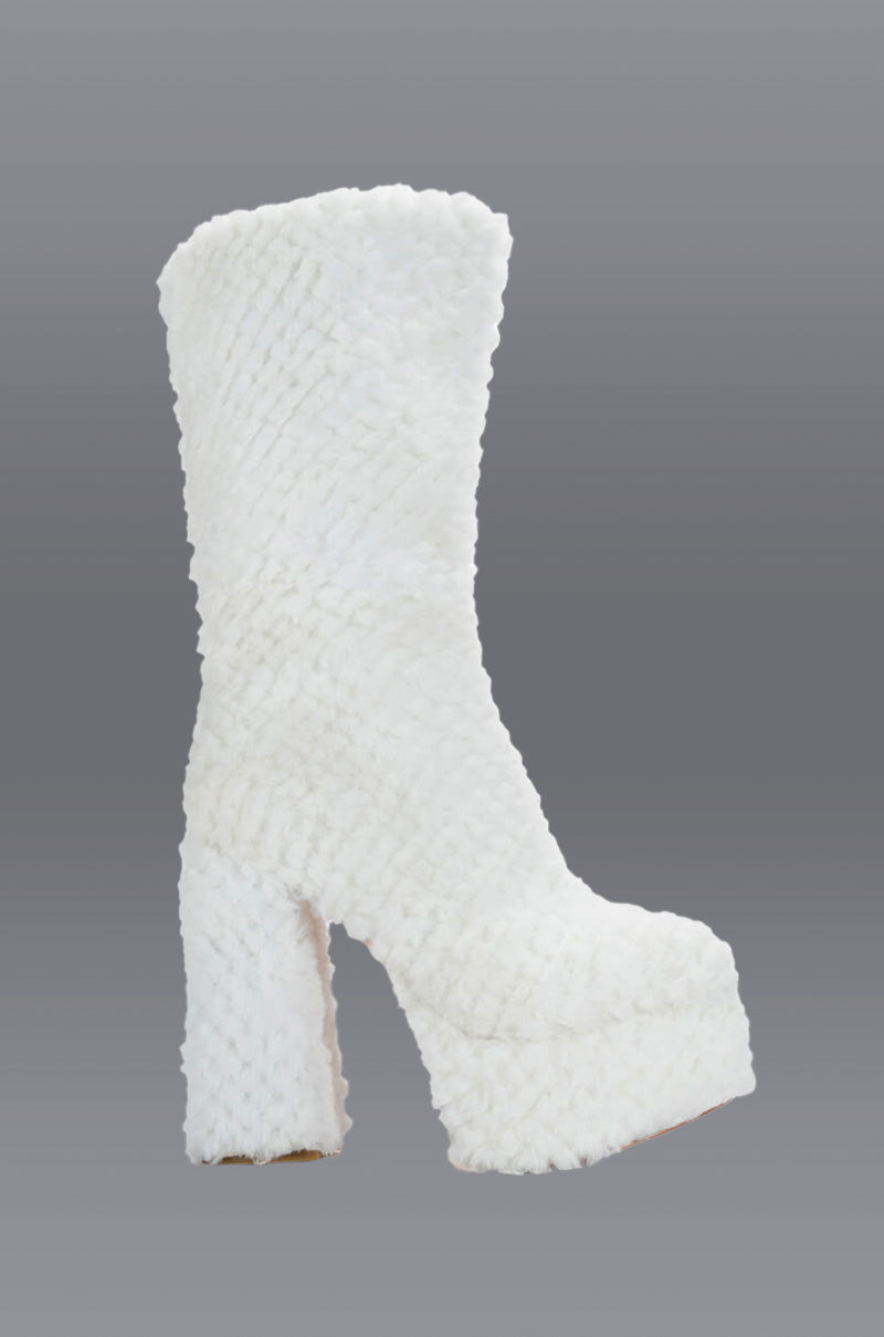 Front View Azalea Wang Cozy Cutie Faux Fur Chunky Platform Boot In White