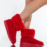 Front View Azalea Wang Cozy Mode Flat Bootie In Red