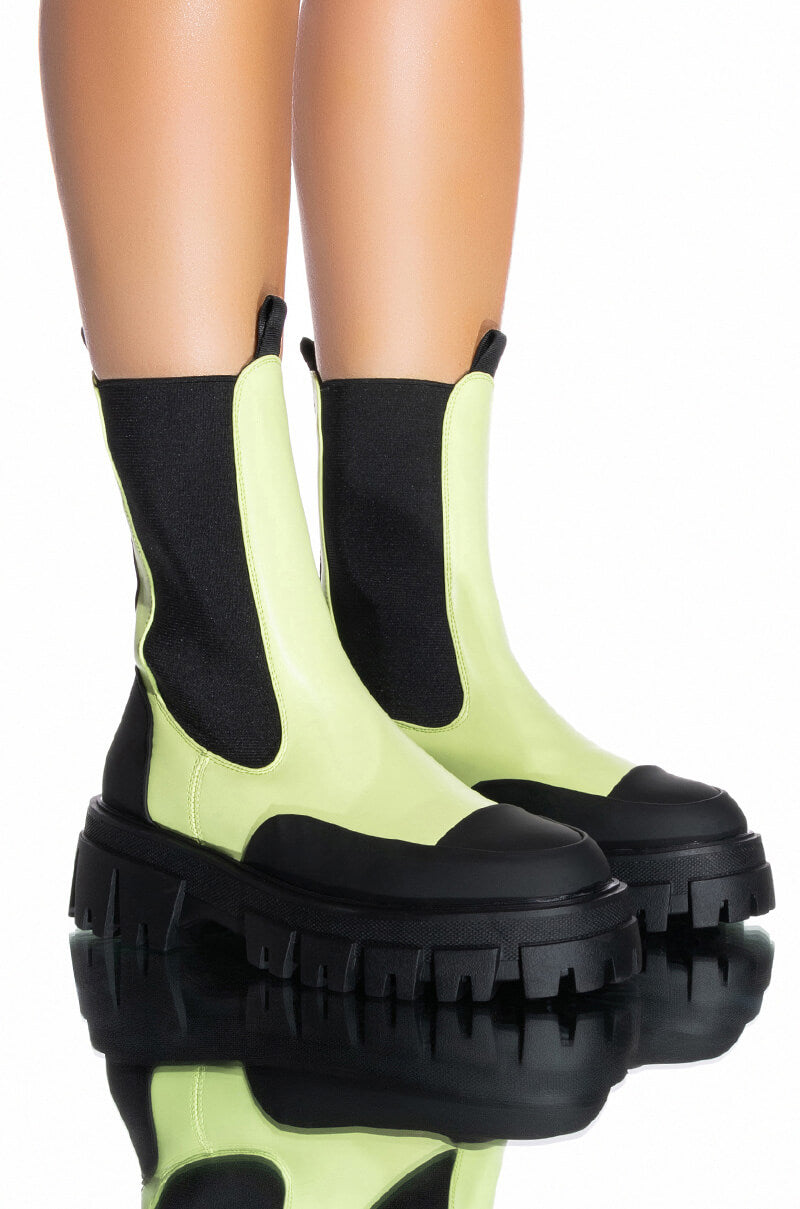 Front View Azalea Wang Crazy Like Me Flatform Bootie In Lime