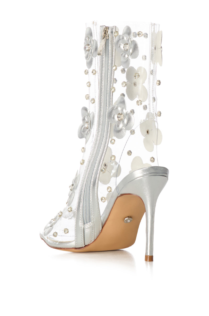Detail View Azalea Wang Cressa Silver Pvc Flower Bootie