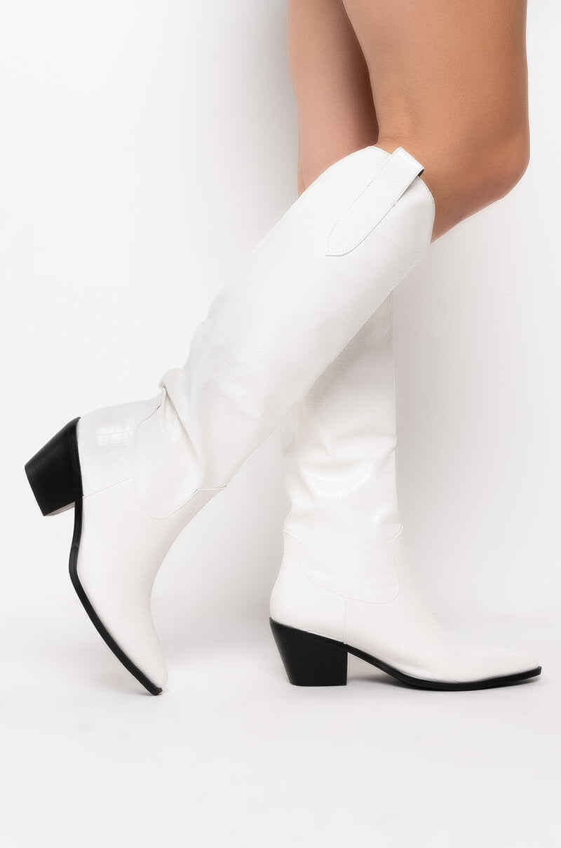 Side View Azalea Wang Croc It To Me Western Boot