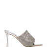 Side View Azalea Wang Crux Rhinestone Chainmail Stiletto Sandal In Silver