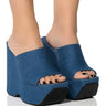 Front View Azalea Wang Daiane Slip On Wedge Sandal In Denim