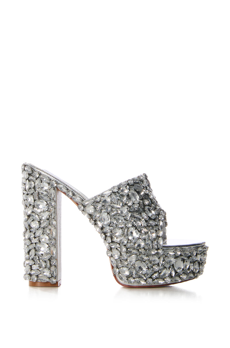 Side View Azalea Wang Darsi Silver Diamond Embellished Sandal 2