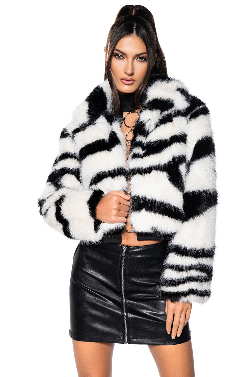 Front View Azalea Wang Dayanne Faux Fur Zebra Coat 0