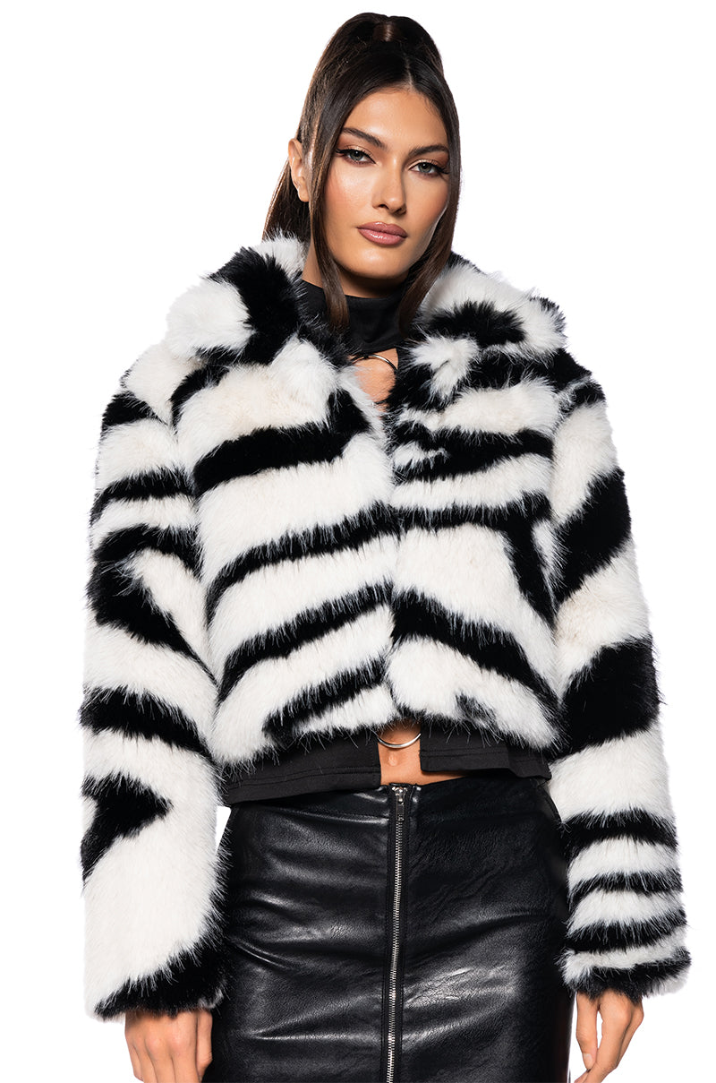 Detail View Azalea Wang Dayanne Faux Fur Zebra Coat 3