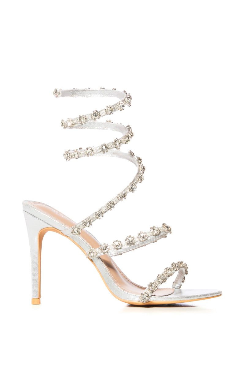 Side View Azalea Wang Delicacy Silver Coil Wrap Sandal