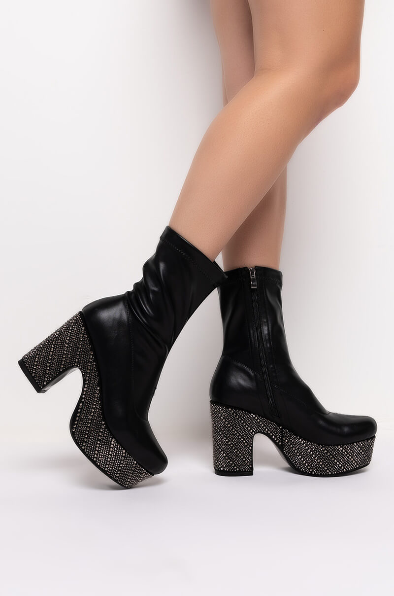 Back View Azalea Wang Diamond Bottom Chunky Bootie In Black