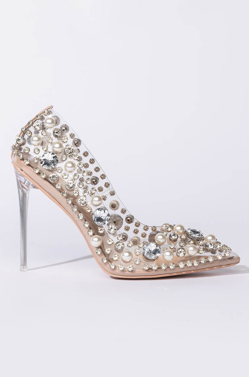 Back View Azalea Wang Diamonds And Pearls Stiletto Pump In Nude