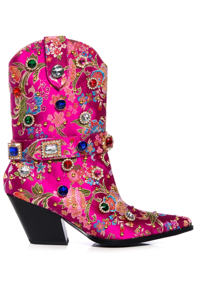 Side View Azalea Wang Diligent Embellished Bootie In Pink