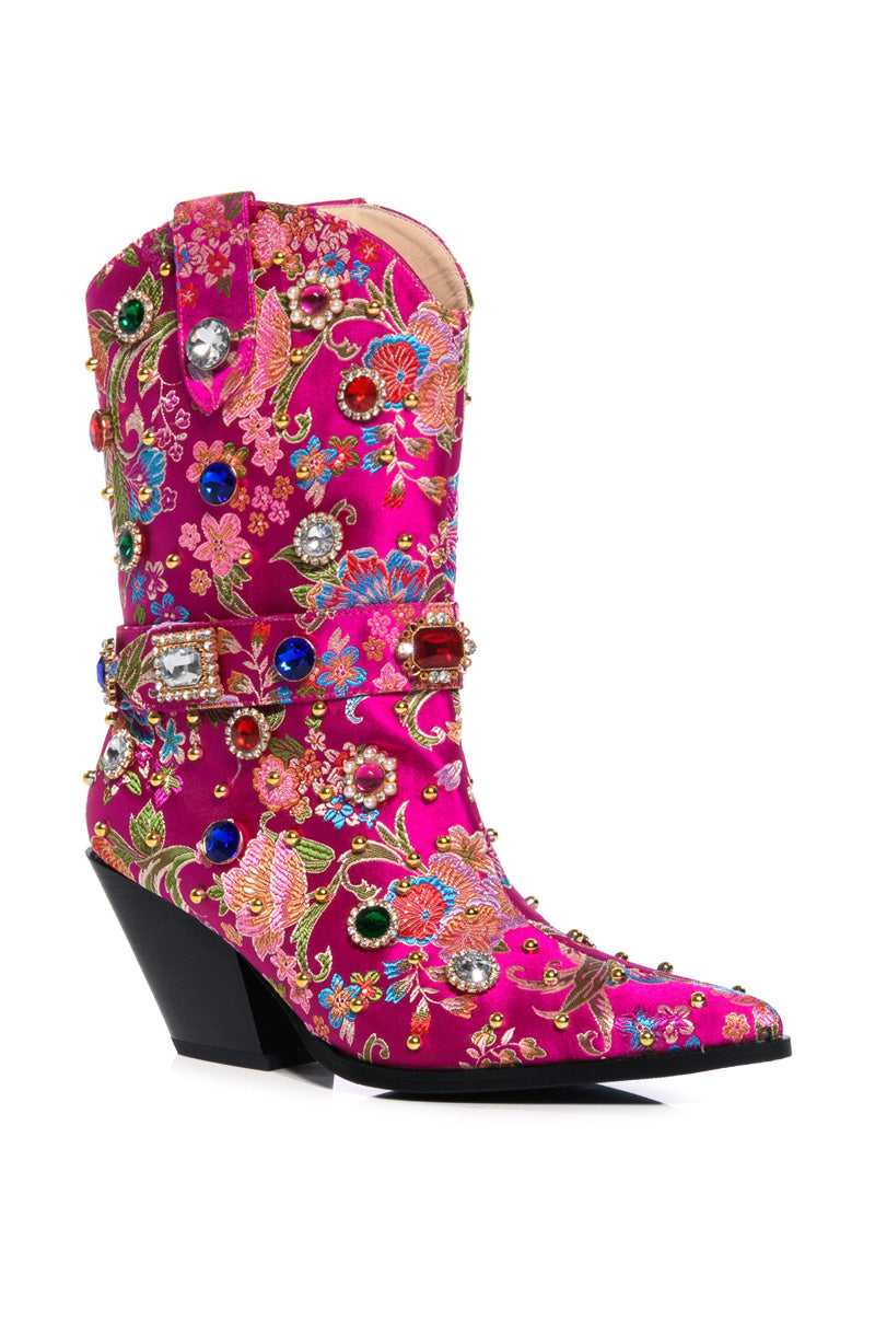 Back View Azalea Wang Diligent Embellished Bootie In Pink