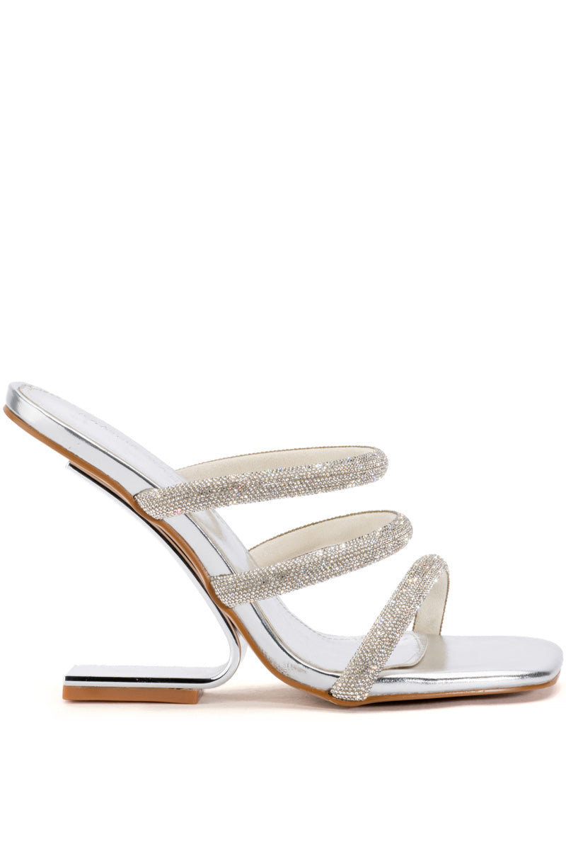 Side View Azalea Wang Dionne Embellished Chunky Sandal In Silver 1