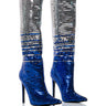 Front View Azalea Wang Discoteca Blue Sequin Boot