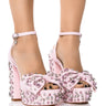 Front View Azalea Wang Do Not Disturb Embellished Bow Chunky Sandal In Light Pink