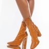 Front View Azalea Wang Do Your Worst Chunky Heel Bootie In Caramel