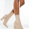 Front View Azalea Wang Do Your Worst Chunky Heel Bootie In Taupe