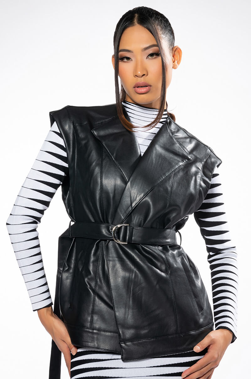 AZALEA WANG DOLLY PU VEST WITH ADJUSTABLE BELT view 0