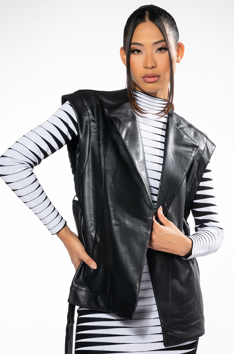 Side View Azalea Wang Dolly Pu Vest With Adjustable Belt