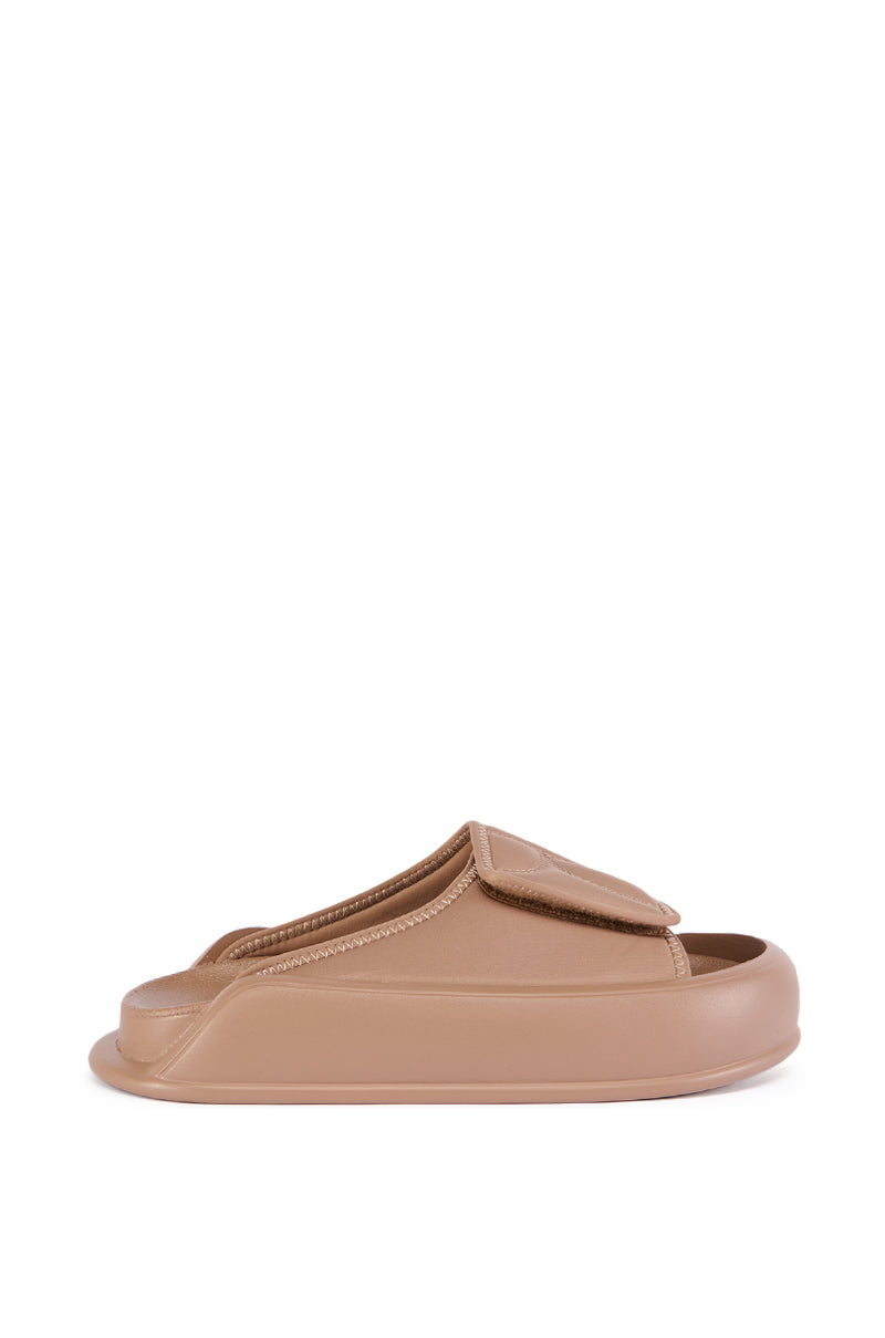 Side View Azalea Wang Donkey Kong Brown Slip On Sandal