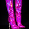 Front View Azalea Wang Dont Wanna Fall In Love Holographic Stiletto Boot In Pink