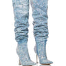 Front View Azalea Wang Doughty Embellished Thigh High Boot In Denim