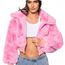 Front View Azalea Wang Drew Faux Fur Bomber With Ribbed Knit Trim In Pink