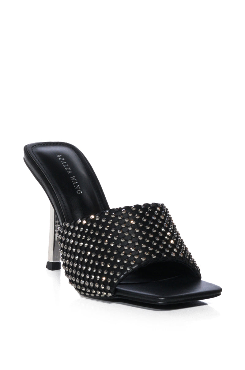 Back View Azalea Wang Eartha Embellished Fishnet Sandal In Black