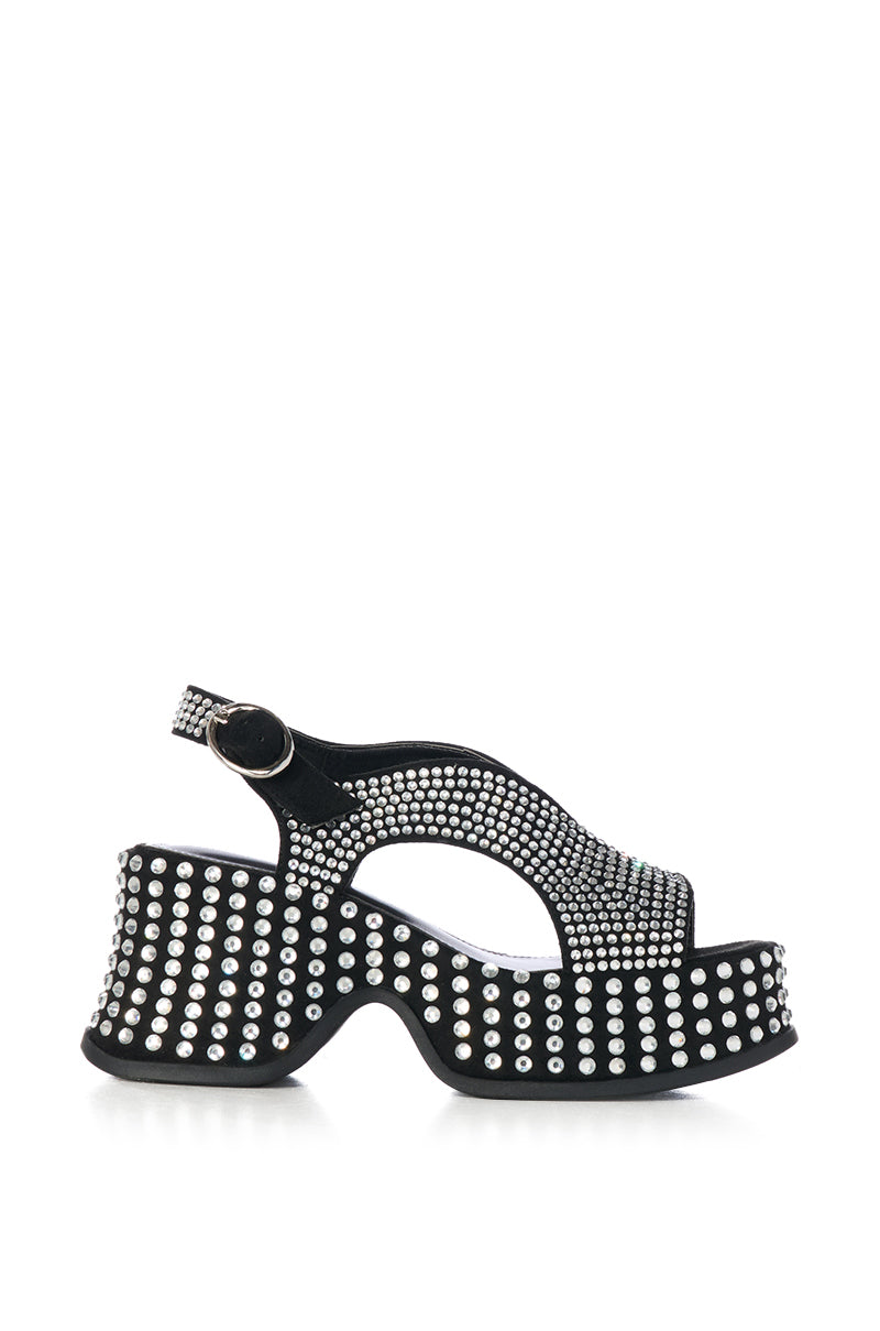 Side View Azalea Wang Eastona Black Embellished Chunky Sandal