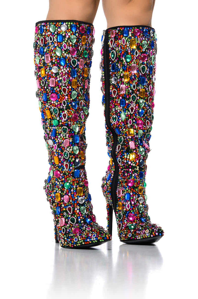 Front View Azalea Wang Ecstatic Multi Rhinestone Covered Boot