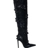 Side View Azalea Wang Effie Flower Embellished Stiletto Boot In Black