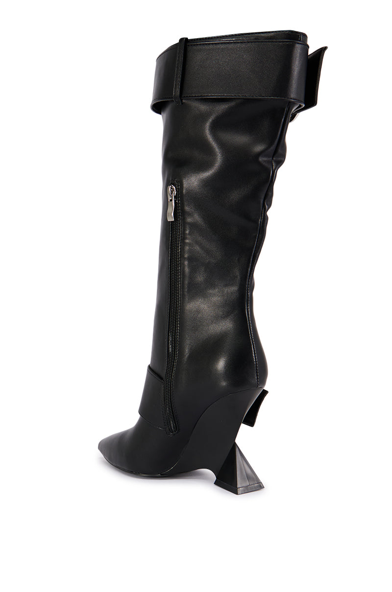 Detail View Azalea Wang Elaborate Black Abstract Wedge Heel Boot