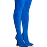 Front View Azalea Wang Elevate Thigh High Stretch Suede Boot In Blue