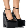 Front View Azalea Wang Elise Pointed Toe Platform Wedge Pump In Black