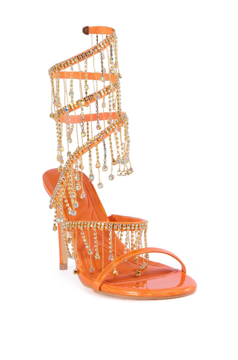 Back View Azalea Wang Elke Orange Coil Diamond Drip Sandal