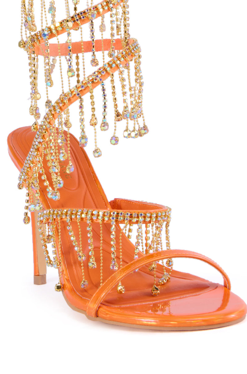 Full View Azalea Wang Elke Orange Coil Diamond Drip Sandal