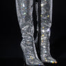 Front View Azalea Wang Eloise Rhinestone Stiletto Boot In Silver