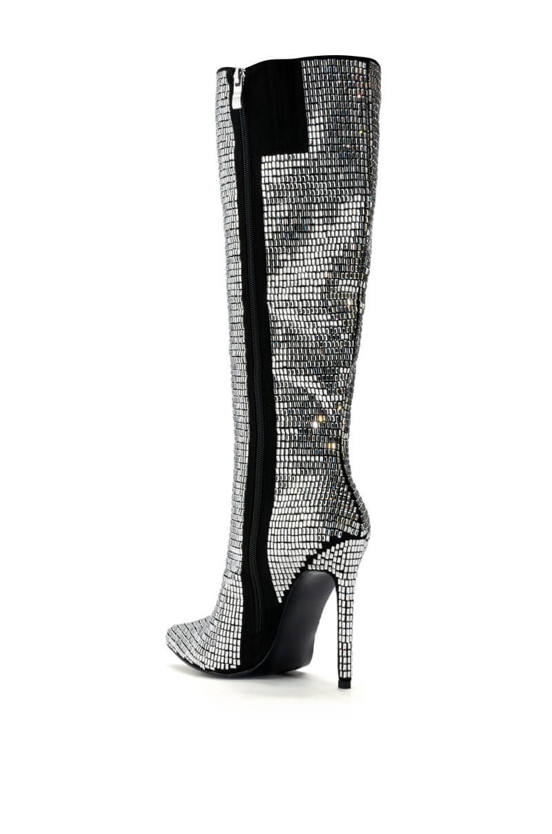 Detail View Azalea Wang Eloise Rhinestone Stiletto Boot In Silver