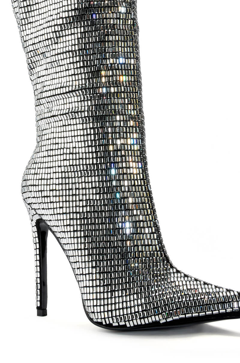 Full View Azalea Wang Eloise Rhinestone Stiletto Boot In Silver