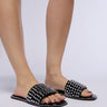 Front View Azalea Wang Emmons Black Spiky Stud Flat Sandal