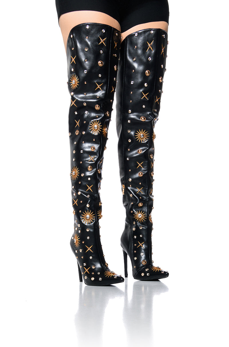 Front View Azalea Wang Endres Gold Embellishment Boot In Black