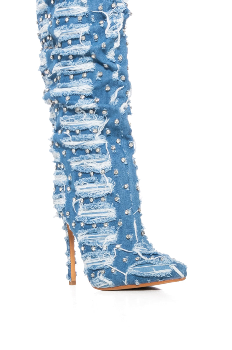 Full View Azalea Wang Energized Distressed Denim Rhinestone Boot 4