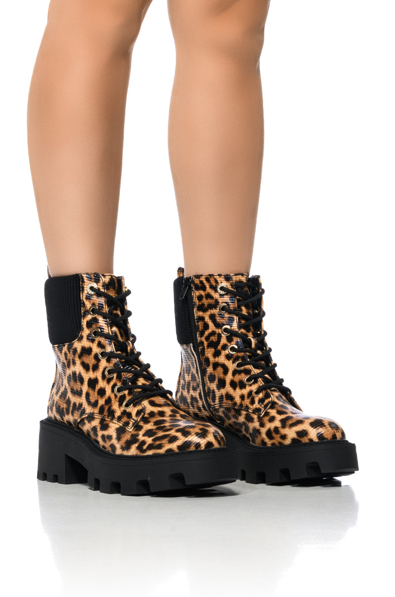 Front View Azalea Wang Especial Leopard Combat Bootie