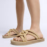 Front View Azalea Wang Espen Beige Woven Slip On Sandal