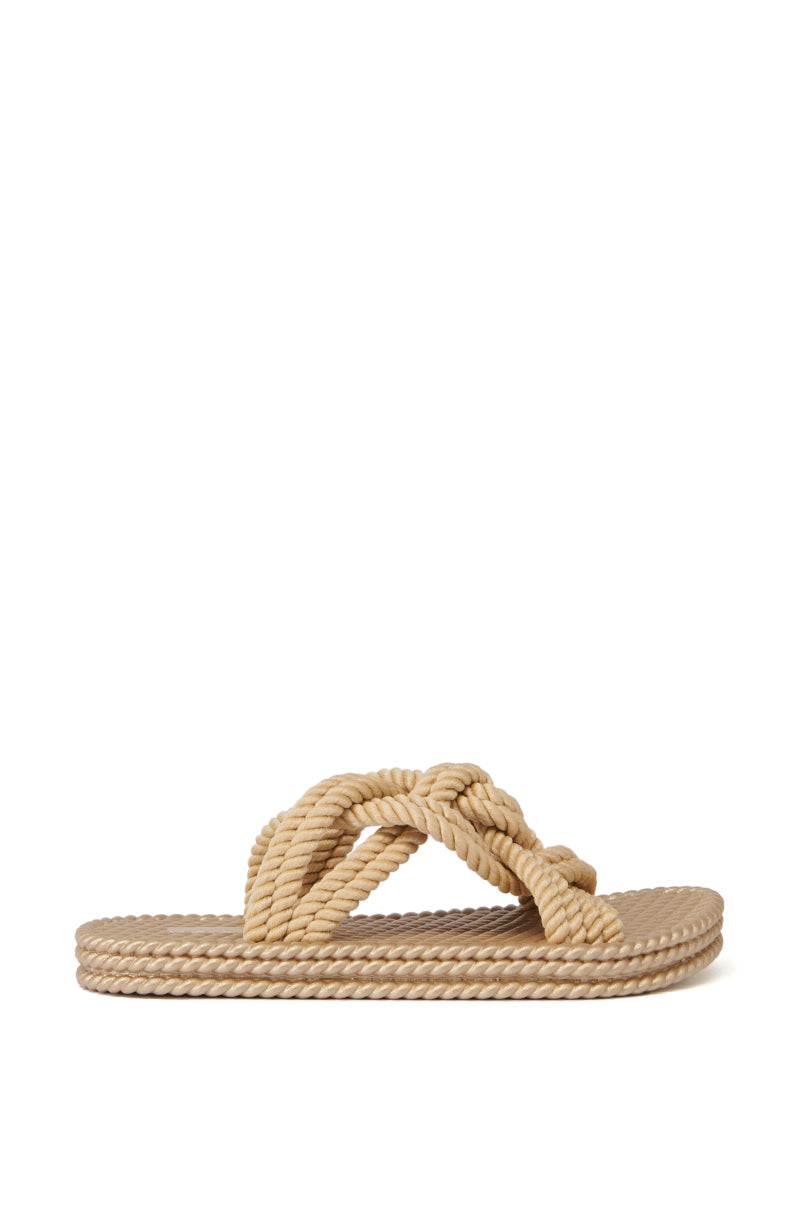 Side View Azalea Wang Espen Beige Woven Slip On Sandal 1