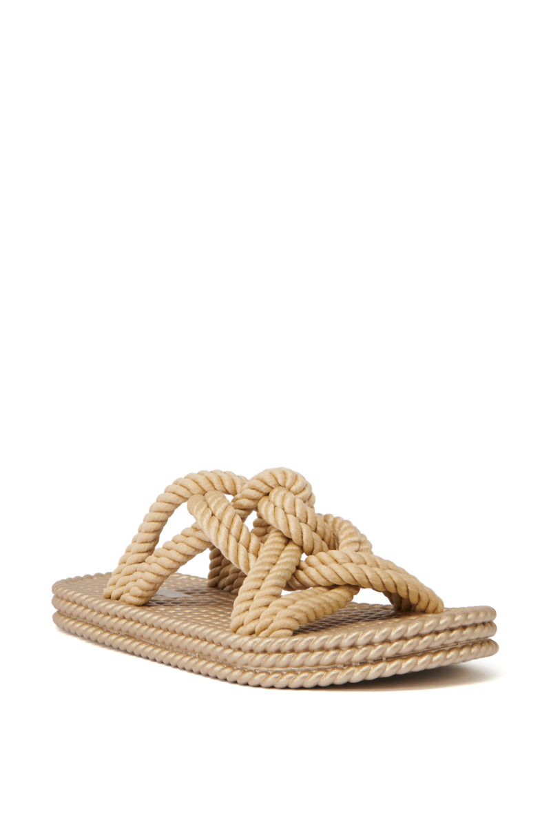Back View Azalea Wang Espen Beige Woven Slip On Sandal 2