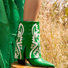 Front View Azalea Wang Esperanza Western Bootie In Green