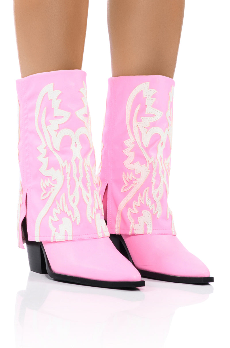 Front View Azalea Wang Esperanza Western Bootie In Light Pink