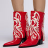 Front View Azalea Wang Esperanza Western Bootie In Red